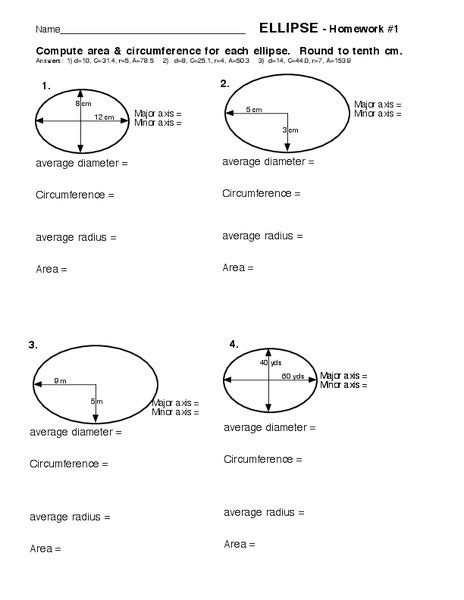 Ellipse Worksheet For 11th Grade Lesson Planet