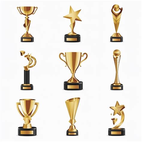 Uma coleção de nove diferentes designs de troféus ou prêmios Vetor