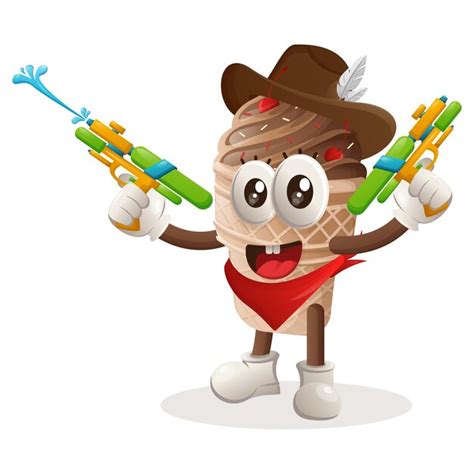 Premium Vector Cute Ice Cream Mascot Playing With Water Gun Toy