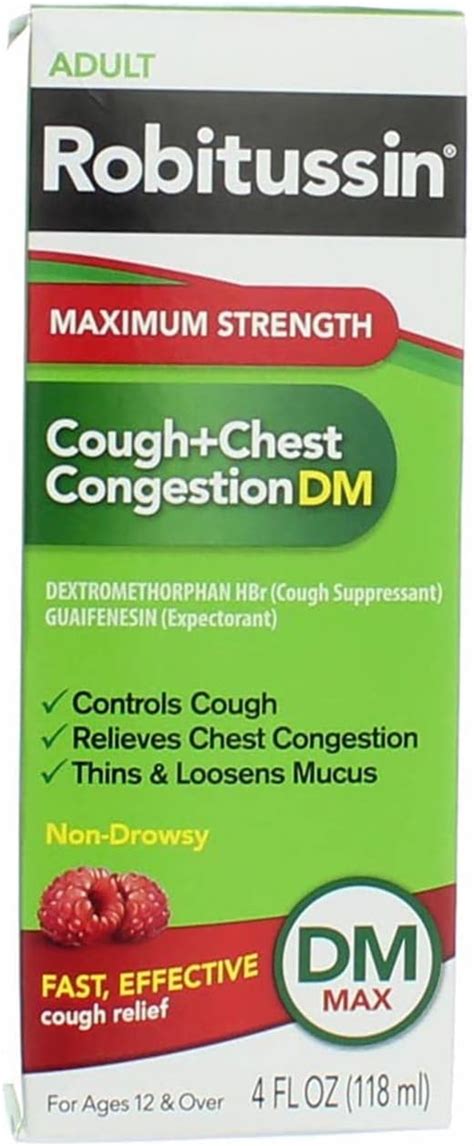 Robitussin Adult Cough Chest Congestion Dm Liquid Maximum Strength 4 Oz Pack Of 2 Amazon Ca