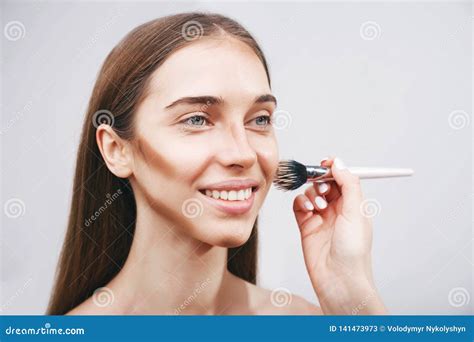 Professional Makeup Artist Applying On Woman Powder Stock Image Image