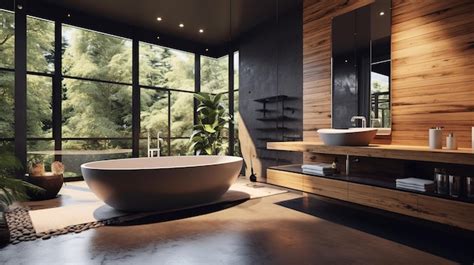 Premium Ai Image A Bathroom With A Large Tub And A Large Window That