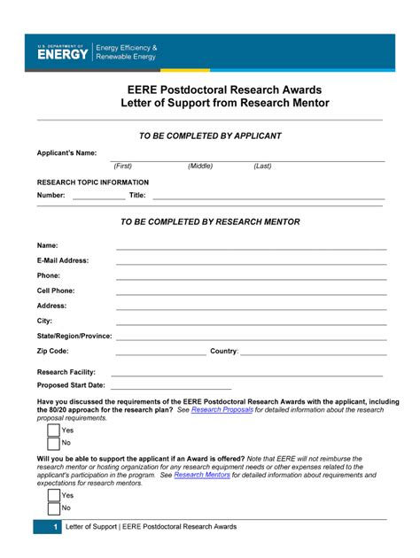 Fillable Online Eere Energy Eere Postdoctoral Fellowships Letter