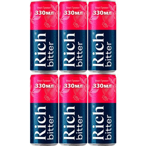 Газированный напиток Rich Bitter тоник-гранат 330 мл, набор: 6 штук ...