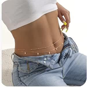 Amazon K Gold Plated Waist Chains Adjustable Layered Sexy Belly Chain For Beach Bikini
