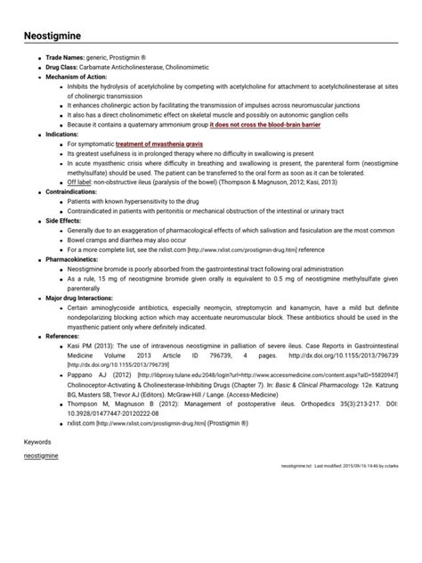 Neostigmine Tusom Pharmwiki Pdf Pdf Acetylcholine Drugs