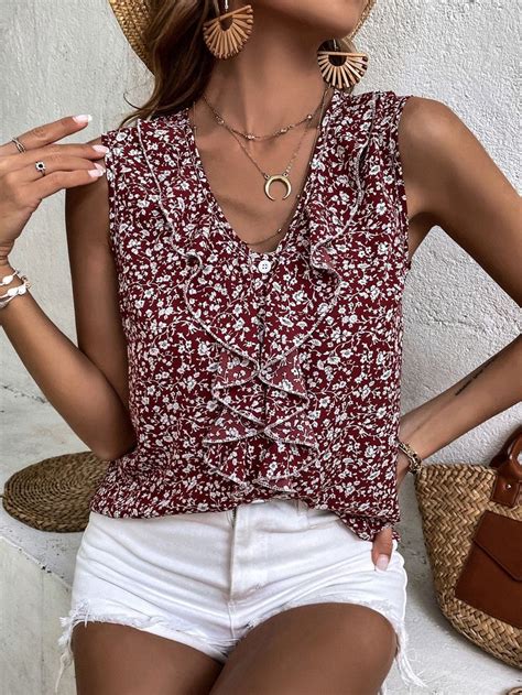 O Plissado Florzinhas Boho Blusa Camisa Floral Boho Blusas