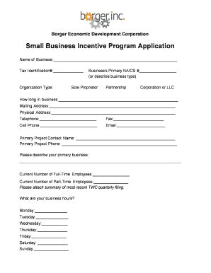 Fillable Online BEDC Small Business Incentive Application And