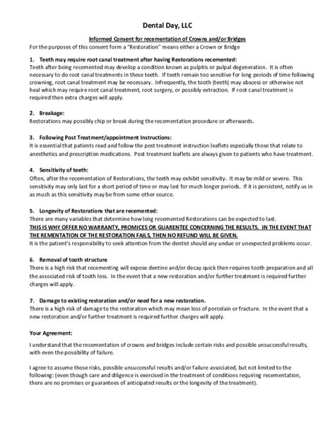 Fillable Online Informed Consentrecementation Of Crown And Or Bridges Fax Email Print Pdffiller