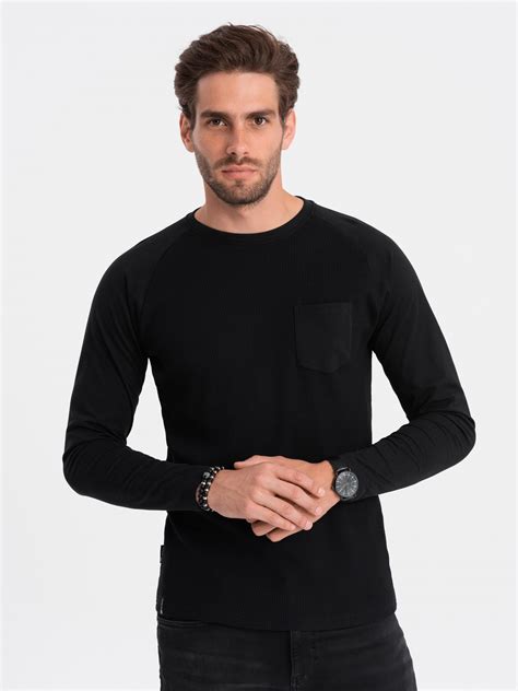 Men S Longsleeve With Waffle Texture Black V4 OM LSCL 0109 Ombre