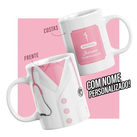 Caneca Medicina Kit Presente Médico Jaleco Rosa Elo7