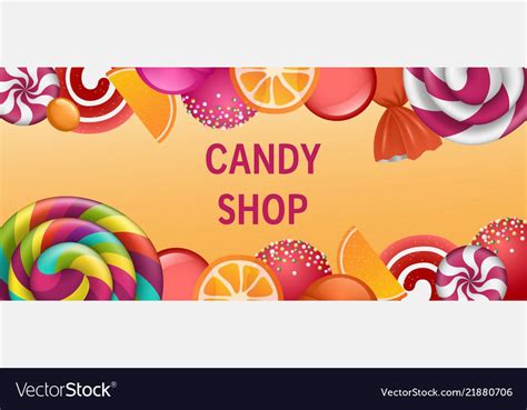 Sweet Candy Shop Concept Banner Realistic Style Vector Image On