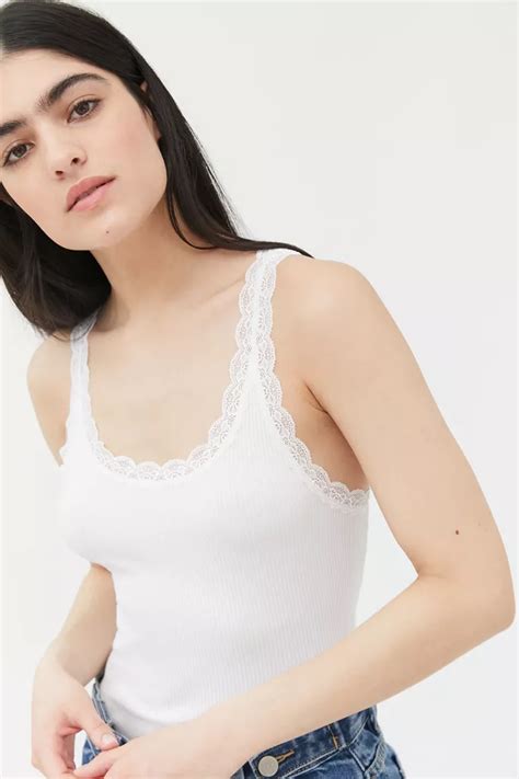 Uo Lace Trim Ribbed Tank Top Urban Outfitters