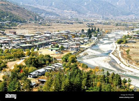 Aerial View Of Thimphu City With Bhutanese Traditional Style Houses