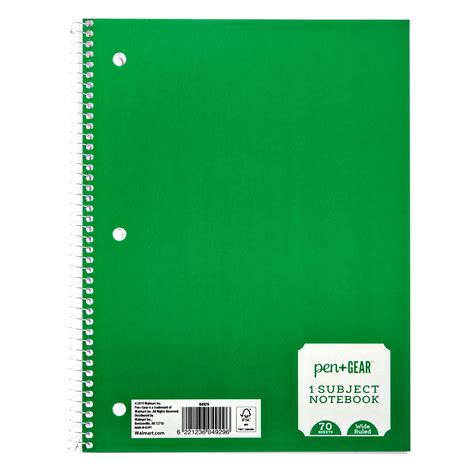 Pen Gear 1 Subject Notebook Wide Ruled 70 Sheets Green Walmart