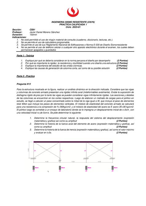 CI576 CS91 Pc 01 INGENIERIA SISMO RESISTENTE CI576 PRACTICA