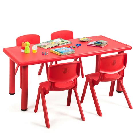 Gymax Kids Plastic Table And Stackable Chairs Set Indooroutdoor Home