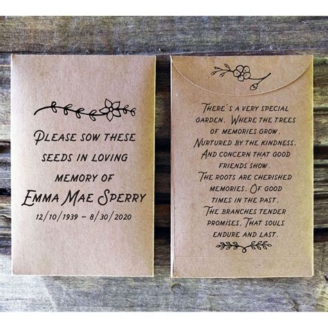 Memorial Seed Packet Favor Sow These Seeds In Loving Memory Seed