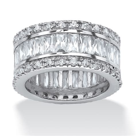 Tcw Emerald Cut Cubic Zirconia Eternity Band In Platinum Over