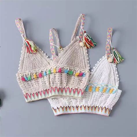 Knitted Cotton Crochet Top Croptop Sexy Bikini Swimsuit Outer Wear Swimwear Top Outfit For Women