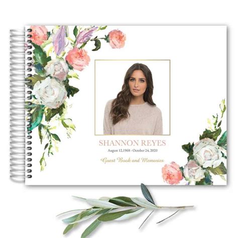 Photo Funeral Guest Book with Elegant Florals for A Celebration Of Life