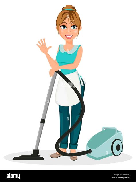 Happy Housewife Cheerful Mother Beautiful Woman Cartoon Character