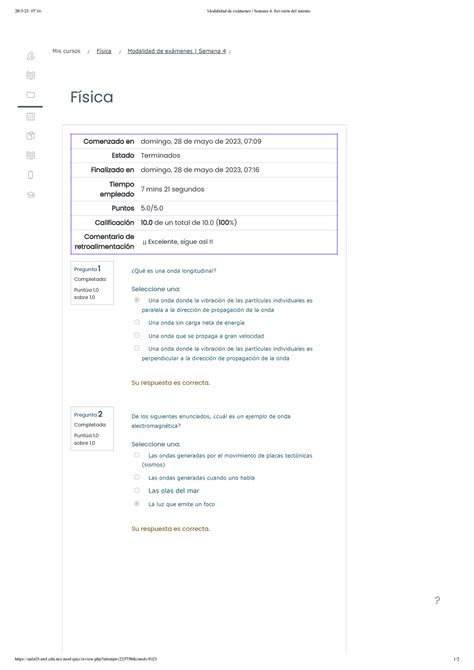 Modalidad De Exámenes Semana 4 Revisión Del Intento Fisica 28523