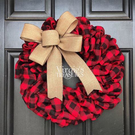 Buffalo Plaid Wreath Front Door Wreath Holiday Wreath Red Etsy