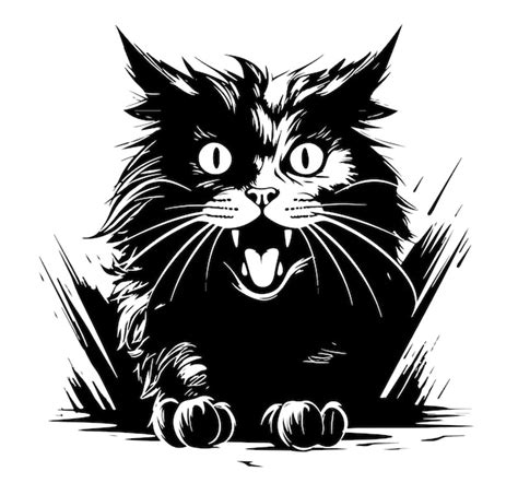 Premium Vector Angry Black Cat Spooky Sketch Hand Drawn Sketch Vector