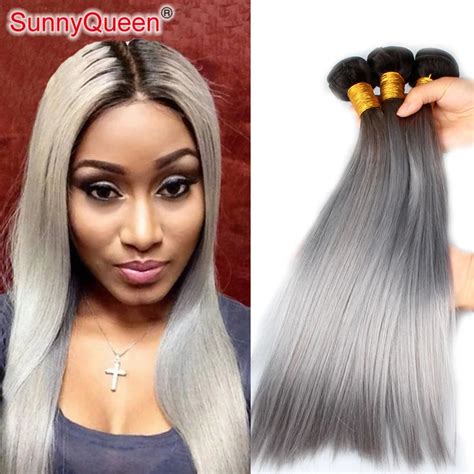 New Arrival 1b Grey Hair Weave Dark Root Ombre Brazilian Hair Extensions Ombre Human Hair