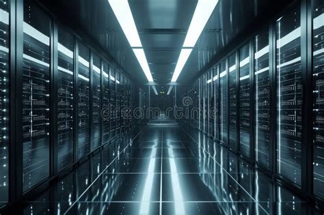 A Long Hallway Showcasing Rows of Servers Neatly Arranged and Connected ... 