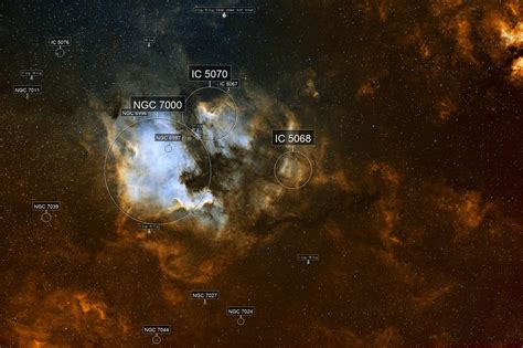 The North America Nebula And Pelican Nebula NGC 7000 IC 5070 In SHO