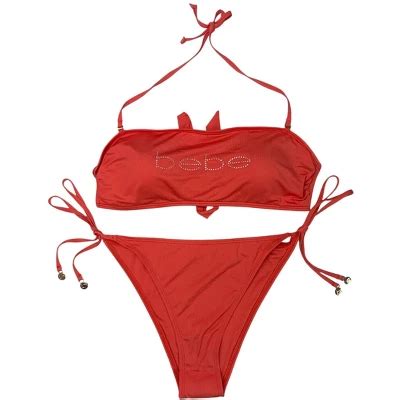 Bebe Womens Piece Bandeau Bikini Swimsuit Set W Detachable Strap Living Coral Medium Target