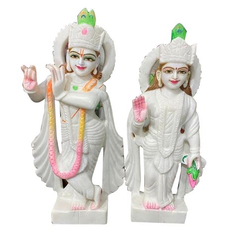 White Base Feet Marble Radha Krishna Statue For Worship Home At