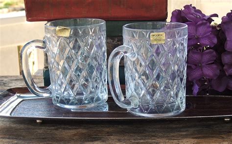 Set Of 2 Arcoroc Specially Tempered Crystal Glass Mugs Cups Etsy