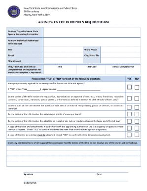 Fillable Online Jcope Ny Fds Agency Union Exemption Request Form Fax