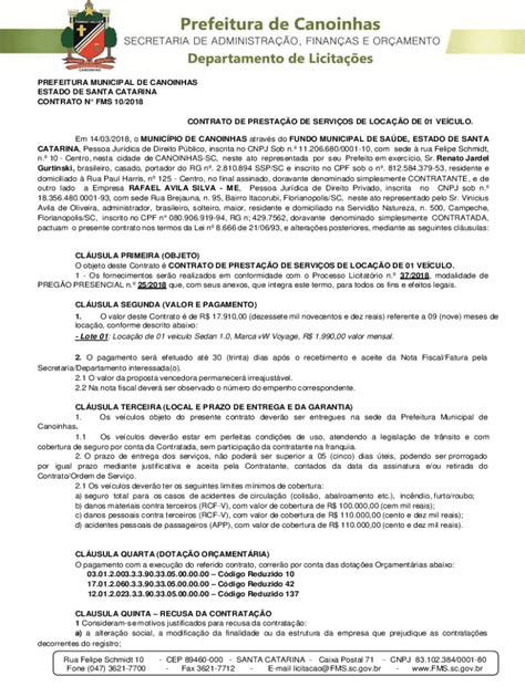 Fillable Online Prefeitura Municipal De Canoinhas SC Prefeituras Do