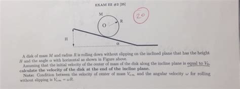 Solved A Disk Of Mass M And Radius R Is Rolling Down With