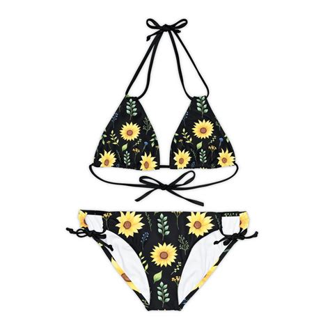 Sunflower Strappy Bikini Set Classic Flower Bikini Set Cute Flower Bikini Stylish Swimsuit Etsy