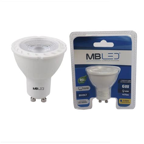 Lâmpada Led Dicroica Mr16 6w 3000k Mbled Led Casa Iluminação A Sua