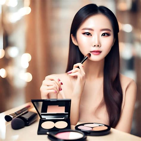 Premium Photo Asian Womans Makeup Face Woman Testing Cosmetics