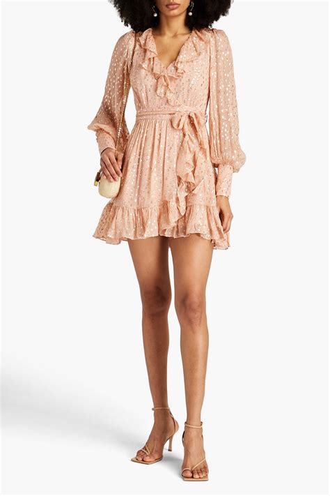 ZIMMERMANN Ruffled metallic fil coupé silk blend mini wrap dress THE