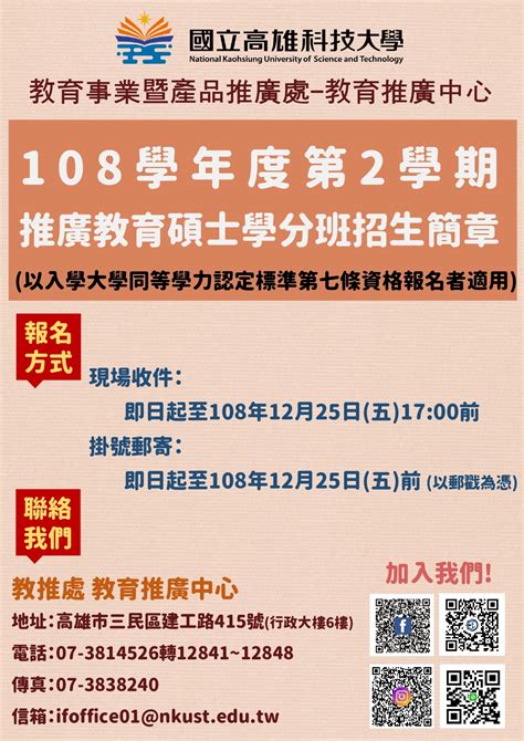 108學年度第2學期推廣教育碩士學分班以入學大學同等學力認定標準第七條資格報名者適用