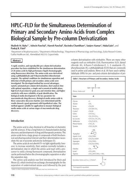 Hplcfld For The Simultaneous Determination Of Primary And