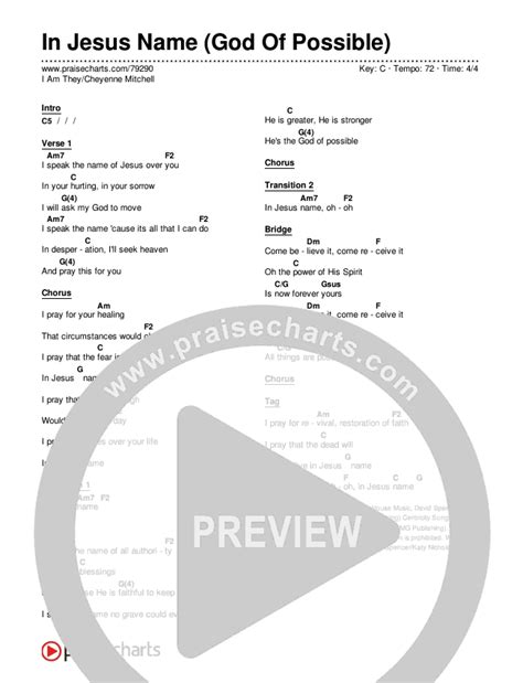 In Jesus Name (God Of Possible) Chords PDF (I Am They / Cheyenne Mitchell) - PraiseCharts