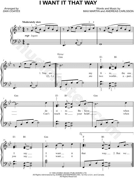 Backstreet Boys I Want It That Way Sheet Music Easy Piano In Bb Major Download And Print