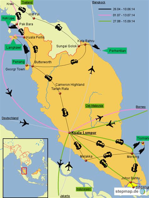 Stepmap Reiseverlauf Malaysia Landkarte F R Asien