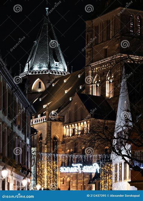 The Streets of the Night Strasbourg before the New Year. Christmas