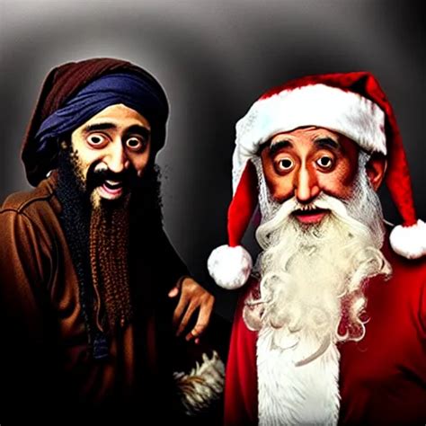 Uhd Candid Photo Of Bin Laden And Santa Claus On Skid Stable