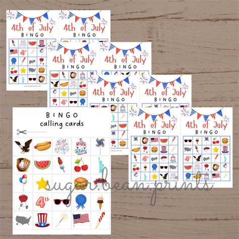 4th Of July Bingo Cards Printable Independence Day Game Kids Bingo